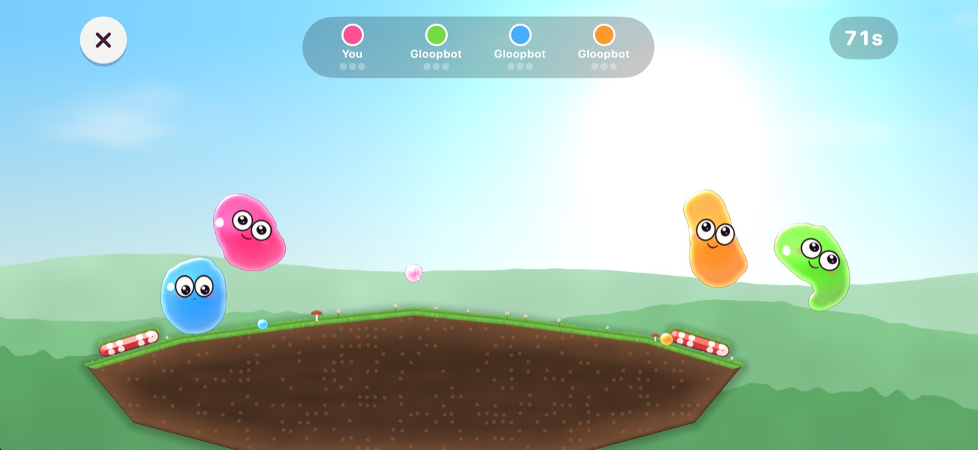 Four jellies fighting on a floating island